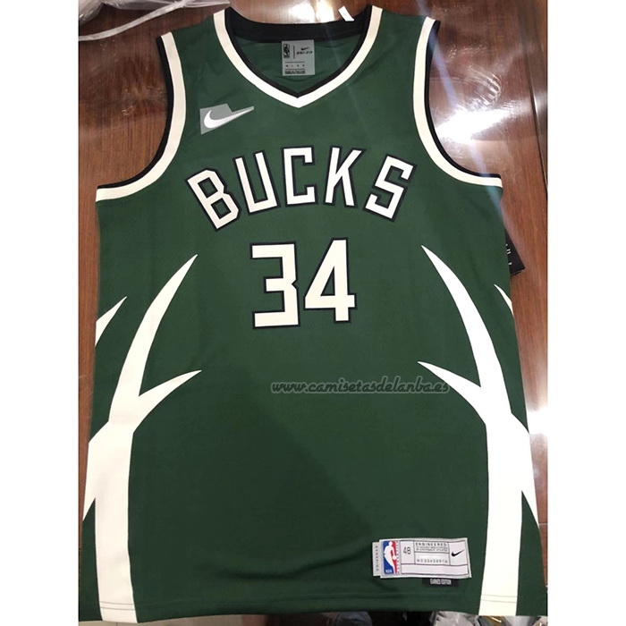 Camiseta Milwaukee Bucks Giannis Antetokounmpo NO 34 Earned 2020-21 Verde